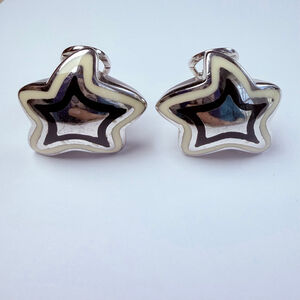 Alan K RockStar Enamel Puffy Designer Sterling Silver Star 925 Earrings Italy